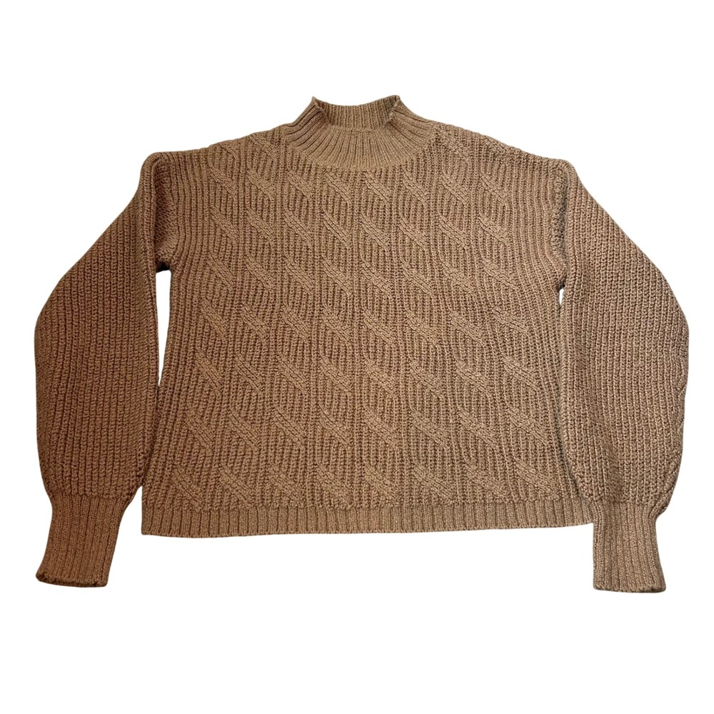 J.Crew Womens Mock Neck Diagonal Cable Knit Sweater Camel Tan Brown Small - Picture 7 of 7